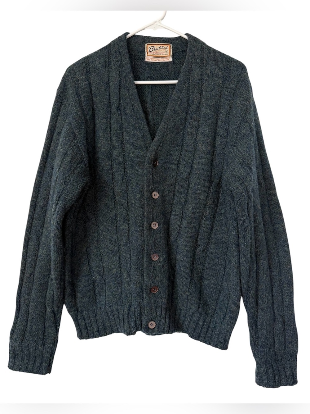 Vintage 1960’s Brentwood Wool Cardigan Shetland Knit Grandpa Sweater Large